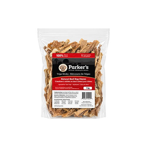 Parker's Gâteries 1 kg Parker's Pet Treats - Tripe Sticks (Tripe de bœuf) pour chien Parker's Tripe Sticks - Tripe de Bœuf 100% Naturelle - Sherbrooke Canin
