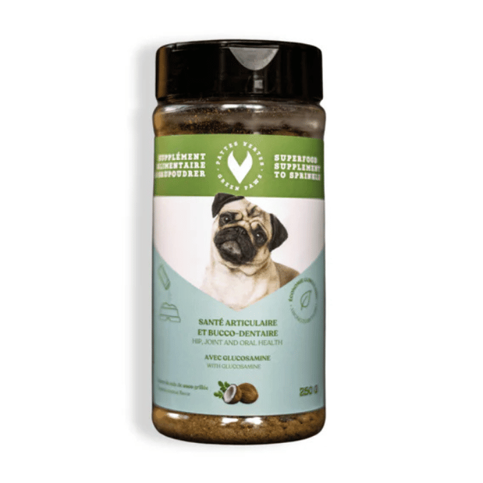 Pattes Vertes supplement Glucosamine – Supplément à saupoudrer pour chien 250g Glucosamine – Supplément à saupoudrer pour chien 250g