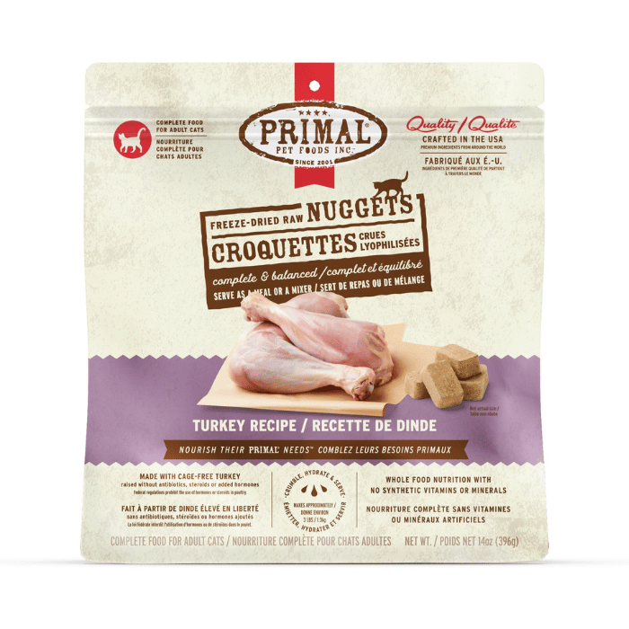 Primal nourriture chat Nourriture Complète Pour Chat, Croquettes Crues Lyophilisées - Primal Dinde 396g Nourriture Complète Pour Chat, Croquettes Crues Lyophilisées - Primal Dinde 396g