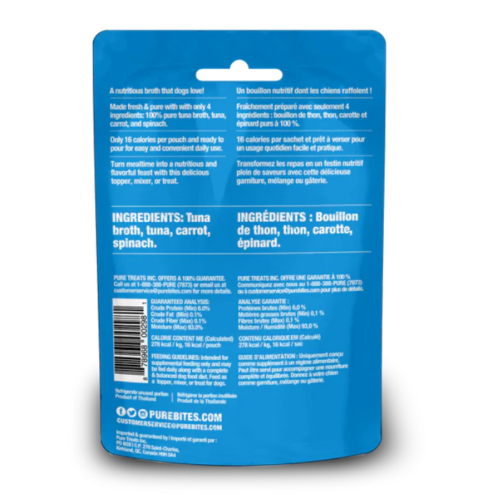 Pure Bites Bouillon protéines & légumes Thon sauvage pour chiens 57g Bouillon protéines & légumes Thon sauvage pour chiens 57g