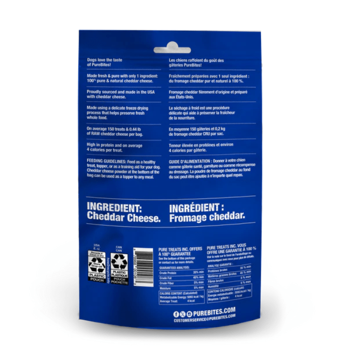 Pure Bites Gâteries 470g Gâterie Fromage Cheddar Séchée À Froid Pour Chien Gâterie Fromage Cheddar Séchée À Froid Pour Chien