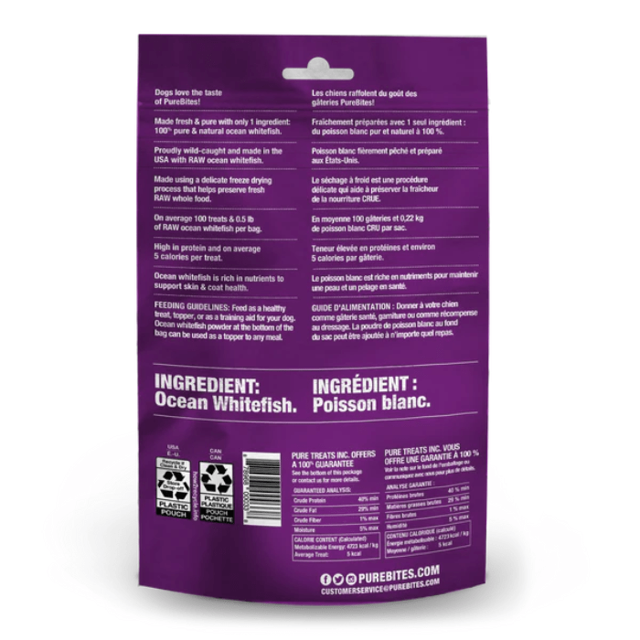 Pure Bites Gâteries 50g Gâterie Poisson blanc sauvage du pacifique Séchée À Froid Pour Chien Gâterie Poisson blanc sauvage du pacifique Séchée À Froid Pour Chien