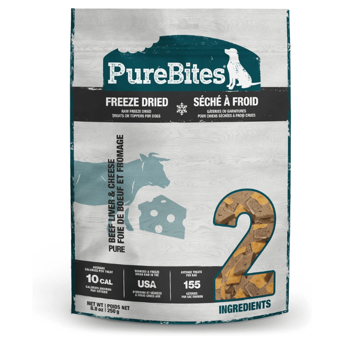 Pure Bites Gâteries Gâteries de boeuf et fromage cheddar séchés à froid 250g Gâteries de boeuf et fromage cheddar séchés à froid 250g