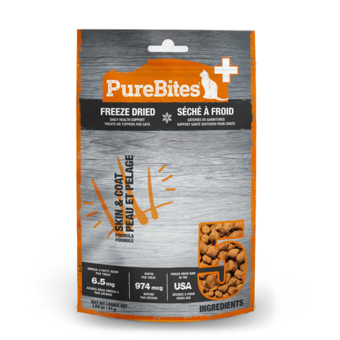 Pure Bites Gâteries Gâteries pour chats séchée à froid formule peau pelage 31g Gâteries pour chats séchée à froid formule peau pelage 31g