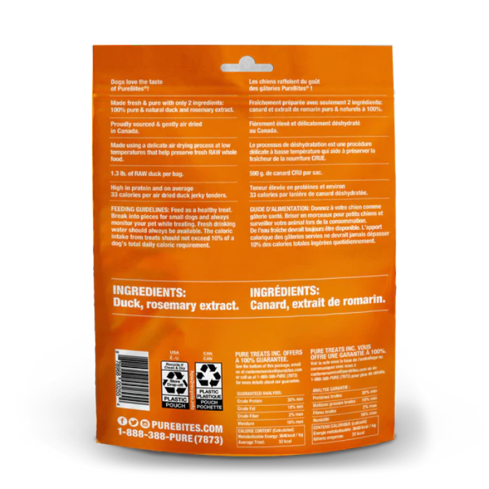 Pure Bites jerky 156g Gâteries pour chien Jerky au Canard Gâteries pour chien Jerky au Canard