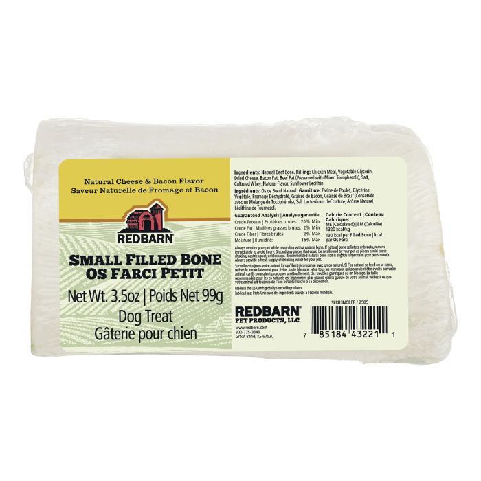 Redbarn Gâteries Os Naturel Farci, Saveur De Fromage Et Bacon, Petit Os Naturel Farci, Saveur De Fromage Et Bacon, Petit