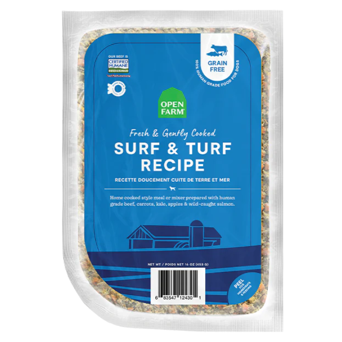 Sherbrooke Canin Open Farm Nourriture pour Chiens Congelée Recette Surf & Turf Cuite Doucement - 8oz Open Farm Nourriture pour Chiens Congelée Recette Surf & Turf Cuite Doucement - 8oz