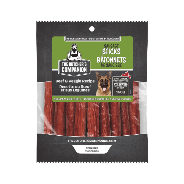 The butcher's companion Bâtonnets de saucisse boeuf et légumes 150g Bâtonnets de saucisse boeuf et légumes 150g