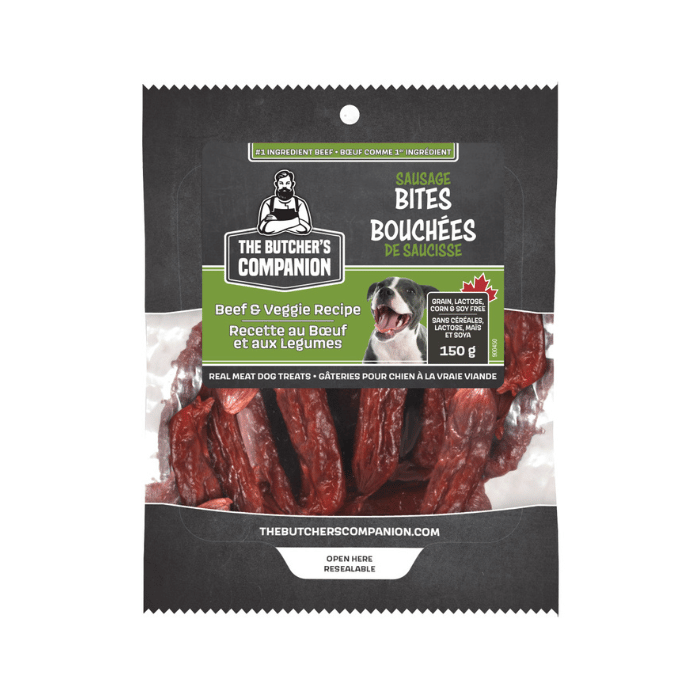 The butcher's companion Bouchées de saucisse au boeuf et légumes 150g Bouchées de saucisse au boeuf et légumes 150g