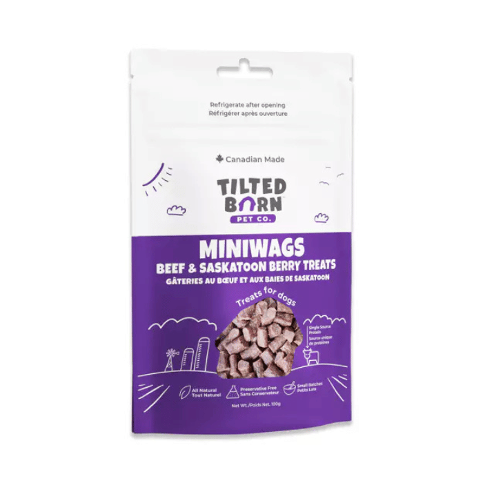 Tilted Barn Gâteries Tilted Barn Friandises au boeuf et baies de Saskatoon mini wags 100 g – Édition limitée Tilted Barn Friandises au boeuf et baies de Saskatoon mini wags 100 g – Édition limitée