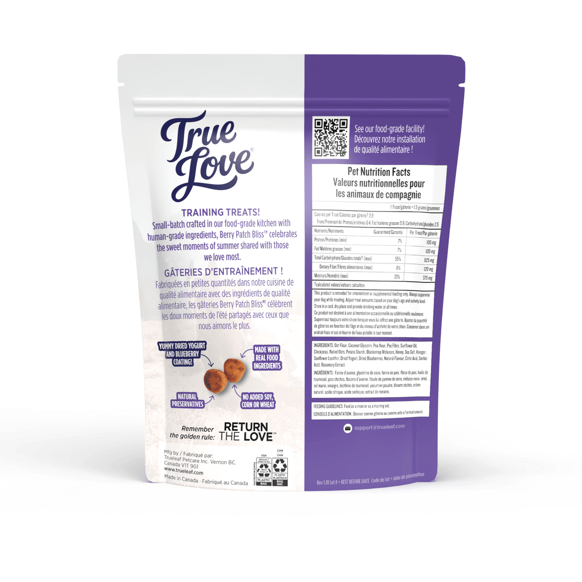 Trueleaf Gâteries True Leaf True Love Bonheur des Petits Fruits Gâterie Molle pour Chien 142g True Leaf True Love Bonheur des Petits Fruits - Gâterie Chien | Sherbrooke Canin