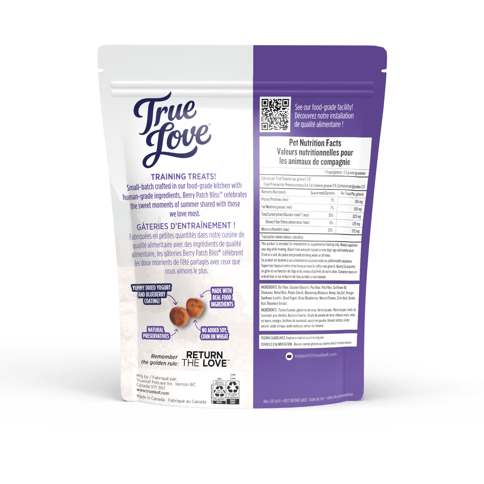 Trueleaf Gâteries True Leaf True Love Bonheur des Petits Fruits Gâterie Molle pour Chien 142g True Leaf True Love Bonheur des Petits Fruits - Gâterie Chien | Sherbrooke Canin