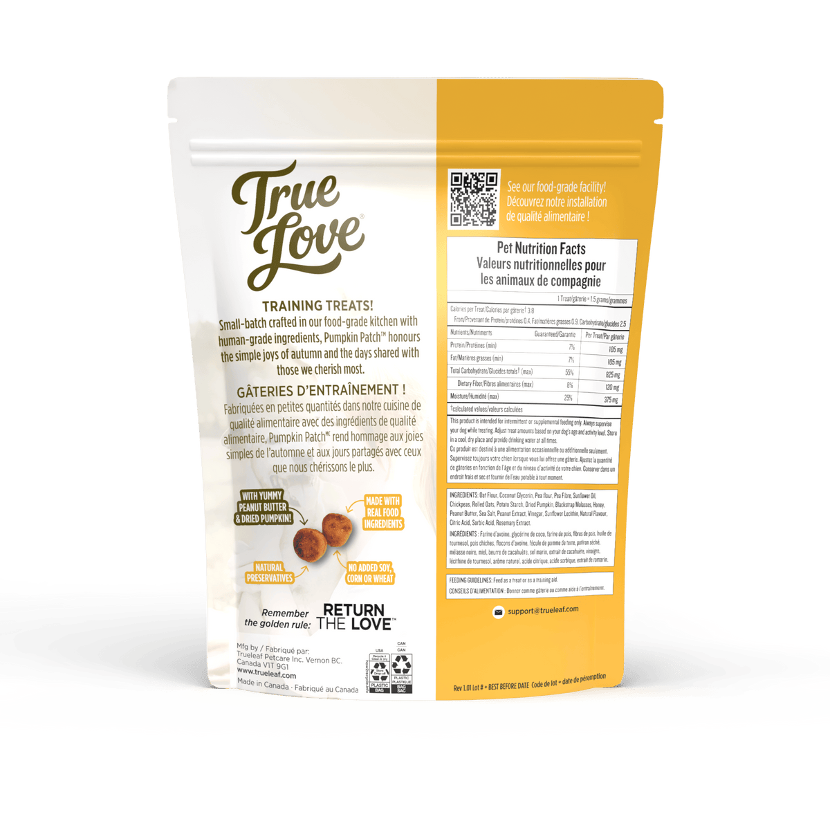 Trueleaf Gâteries True Leaf True Love Champ de Citrouilles Gâterie Molle pour Chien 142g True Leaf True Love Champ de Citrouilles - Gâterie Chien | Sherbrooke Canin