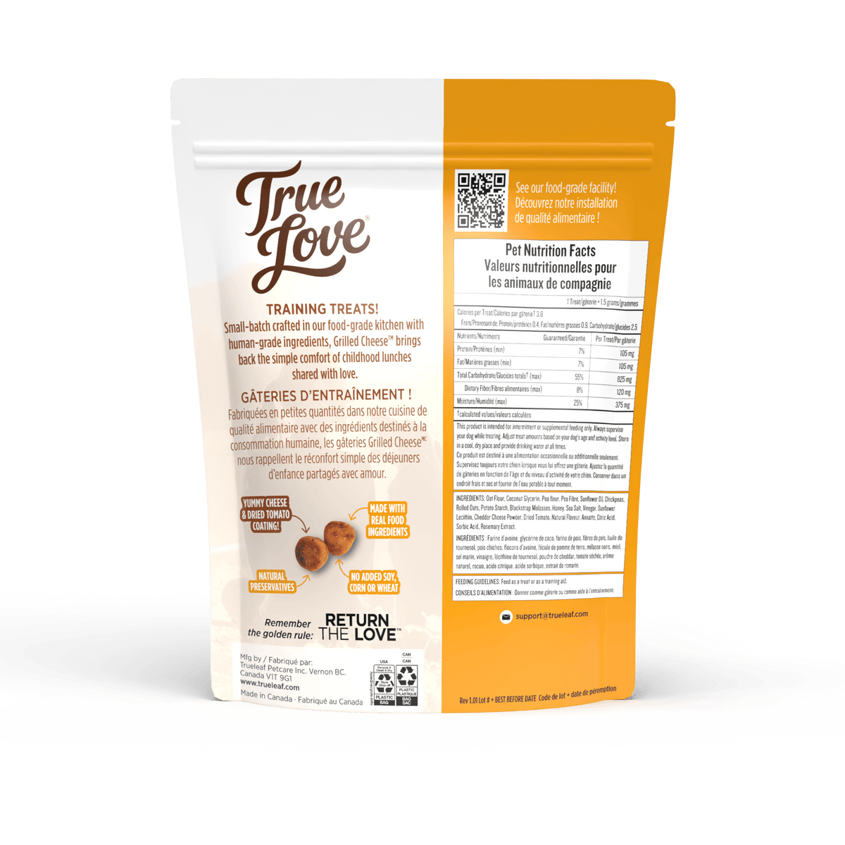 Trueleaf Gâteries True Leaf True Love Fromage Grillé Gâterie Molle pour Chien 142g True Leaf True Love Fromage Grillé - Gâterie Chien | Sherbrooke Canin