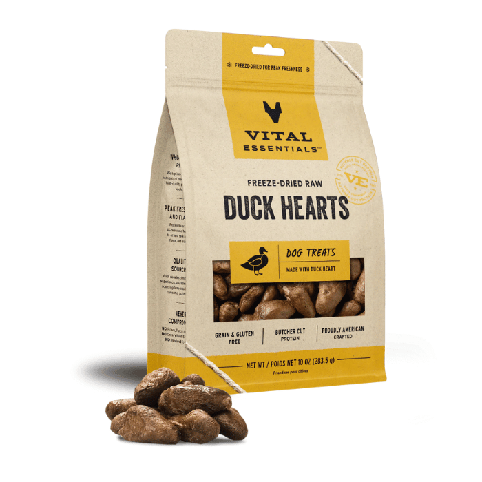 Vital Essentials 10oz Coeur de canard Lyophilisées pour chiens 10oz