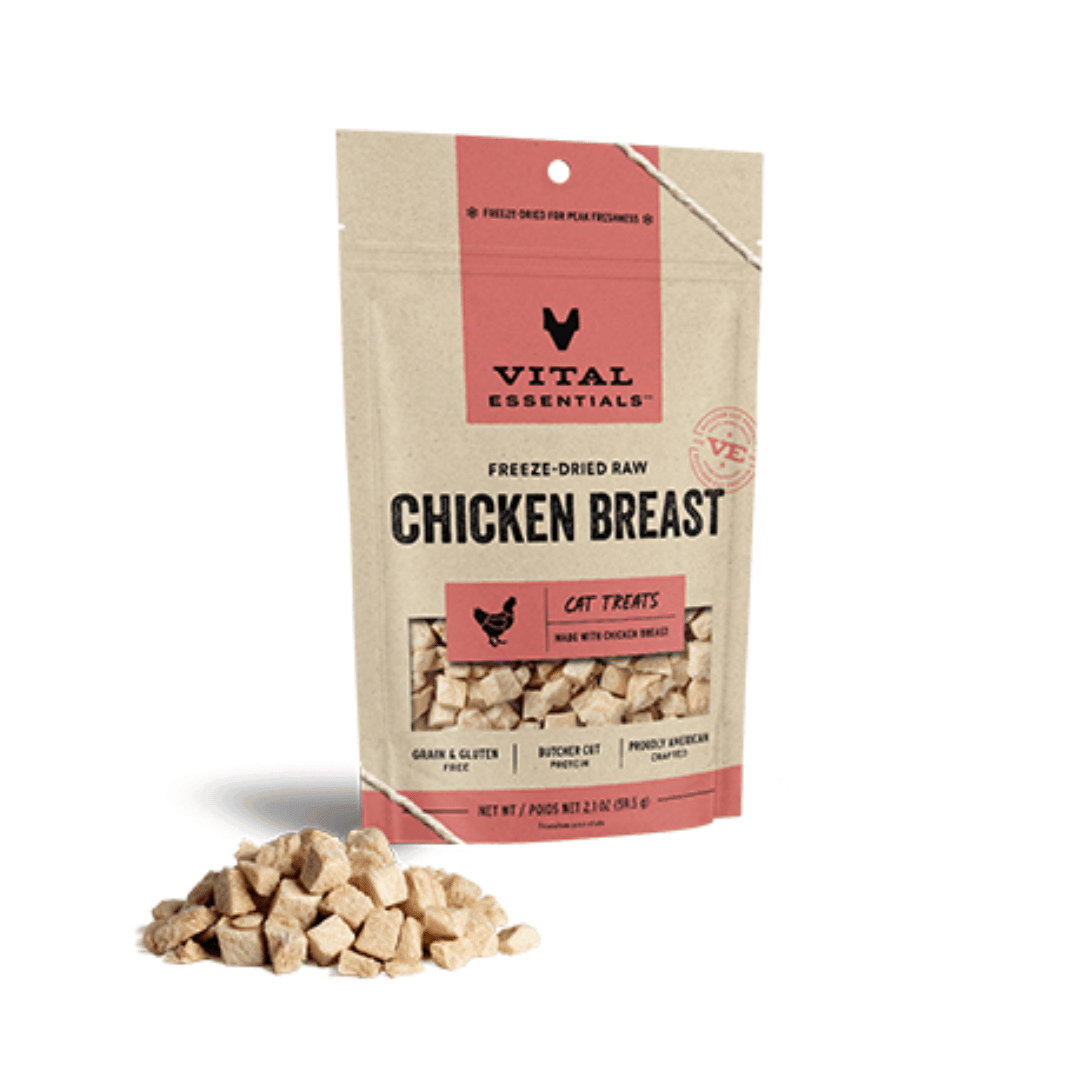 Vital Essentials 2.1oz Gâteries lyophilisée pour chats poitrine de poulet Gâteries lyophilisée pour chats poitrine de poulet