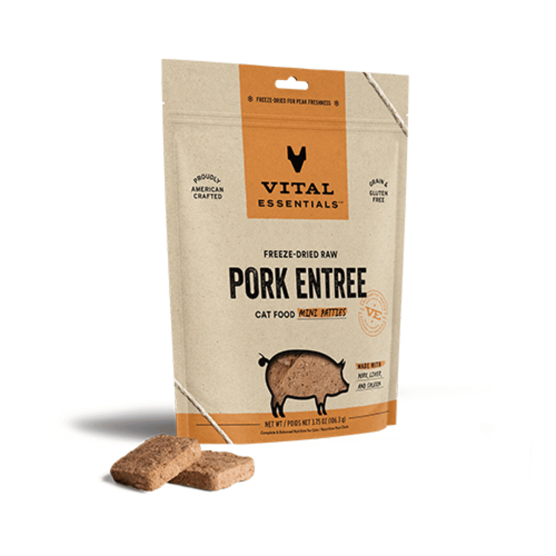 Vital Essentials Mini galette de Nourriture Crue Lyophilisée pour Chats - Porc Mini galette de Nourriture Crue Lyophilisée pour Chats - Porc