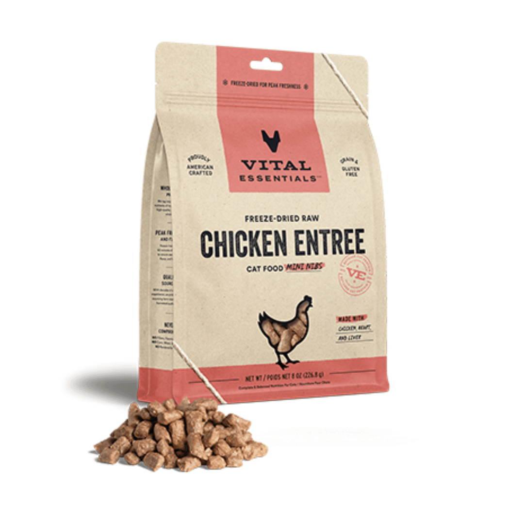 Vital Essentials Morceaux Mini de Nourriture Crue Lyophilisée pour Chats - Poulet Morceaux Mini de Nourriture Crue Lyophilisée pour Chats - Poulet