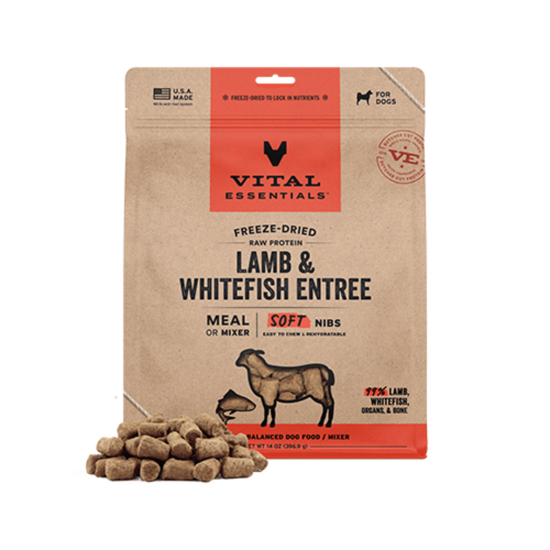 Vital Essentials nourriture 14oz Vital Essentials® – Repas ou Mélange de Bouchées Tendres à base de Protéines Crues Lyophilisées : Agneau et Poisson Blanc, 14 oz Vital Essentials® – Repas ou Mélange de Bouchées Tendres à base de Protéines Crues Lyophilisées : Agneau et Poisson Blanc, 14 oz