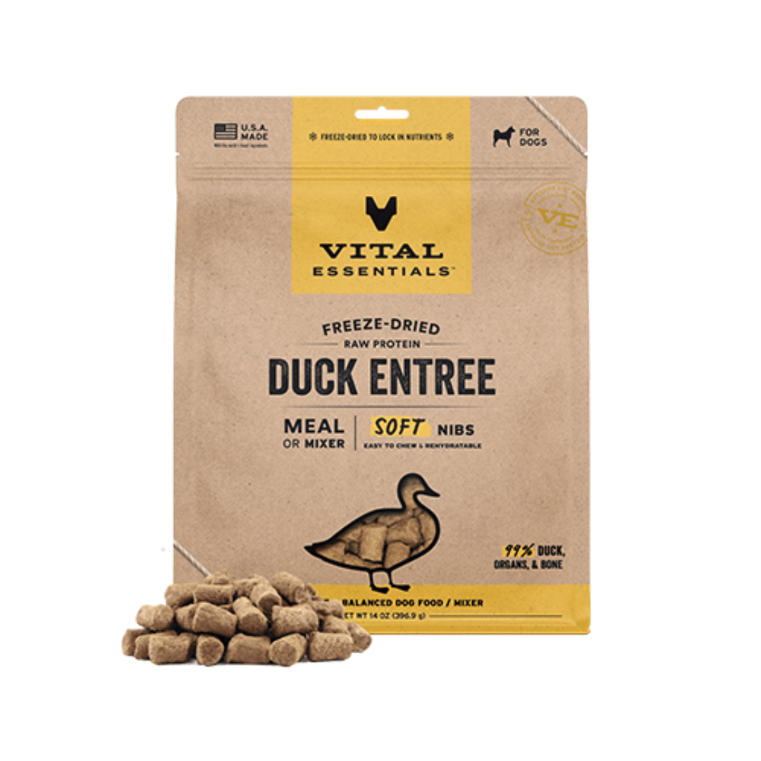 Vital Essentials nourriture 14oz Vital Essentials® – Repas ou Mélange de Bouchées Tendres à base de Protéines Crues Lyophilisées : Canard, 14 oz Vital Essentials® – Repas ou Mélange de Bouchées Tendres à base de Protéines Crues Lyophilisées : Canard, 14 oz
