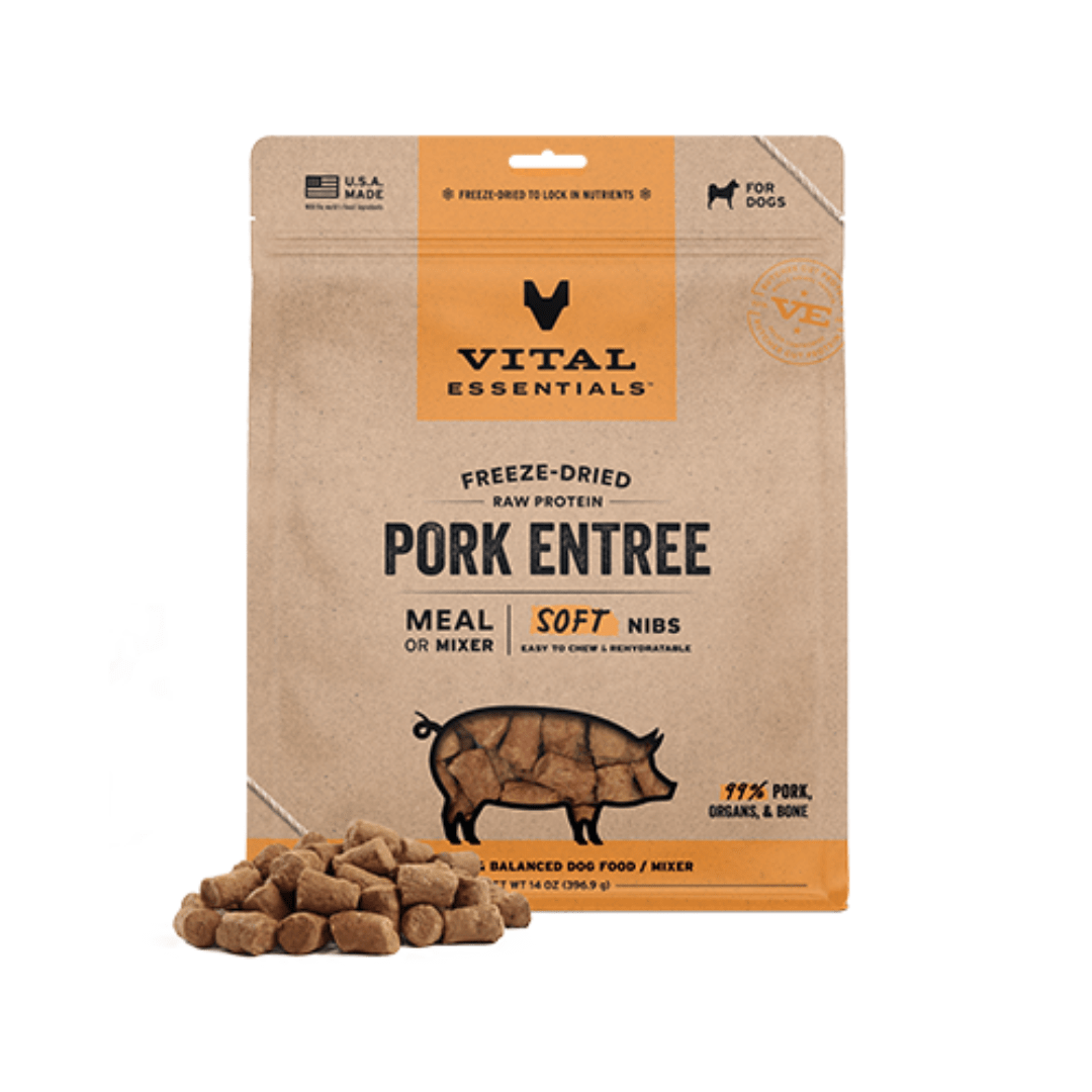 Vital Essentials nourriture 14oz Vital Essentials® – Repas ou Mélange de Bouchées Tendres à base de Protéines Crues Lyophilisées : Porc, 14 oz Vital Essentials® – Repas ou Mélange de Bouchées Tendres à base de Protéines Crues Lyophilisées : Porc, 14 oz