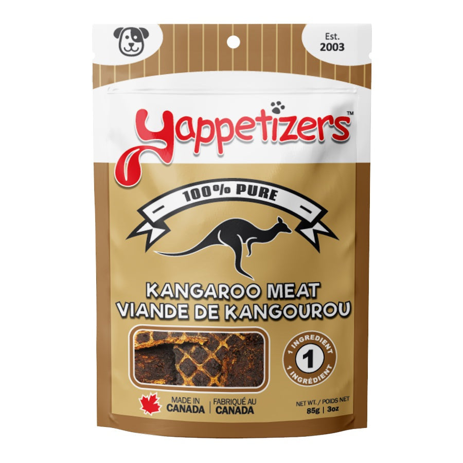 Yappetizers Gâteries à la viande de kangourou 100% pures et déshydratées 85g