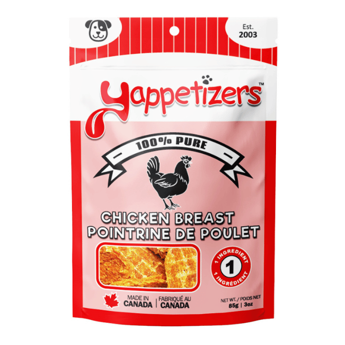 Yappetizers Gâteries au blanc de poulet 100% pures et déshydratées