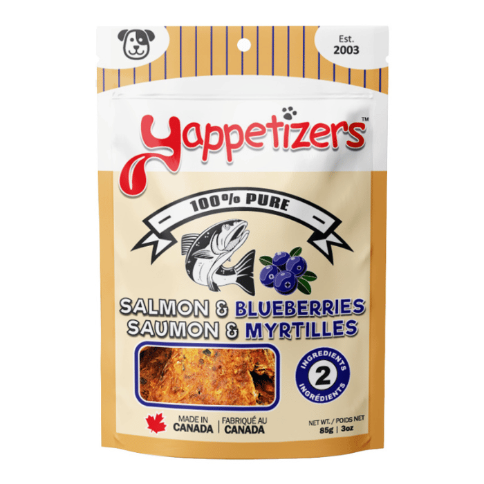 Yappetizers Gâteries au saumon sauvage et bleuets 100 % pures et déshydratées 85g