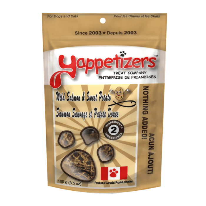 Yappetizers Gâteries au saumon sauvage  et patates douces 100 % pures et déshydratées 100g
