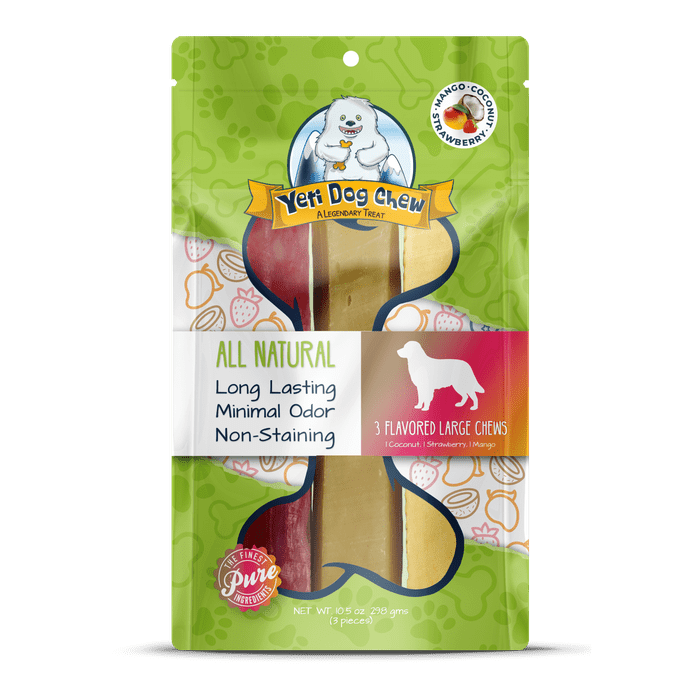 Yeti Dog Chew Assortiment de produits à mâcher Yéti, 1 noix de coco, 1 mangue, 1 fraise