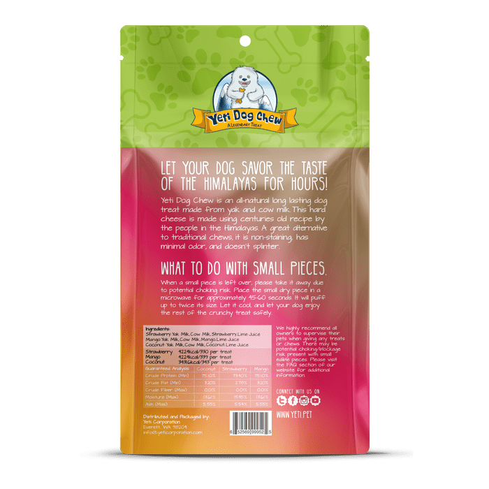 Yeti Dog Chew Assortiment de produits à mâcher Yéti, 1 noix de coco, 1 mangue, 1 fraise