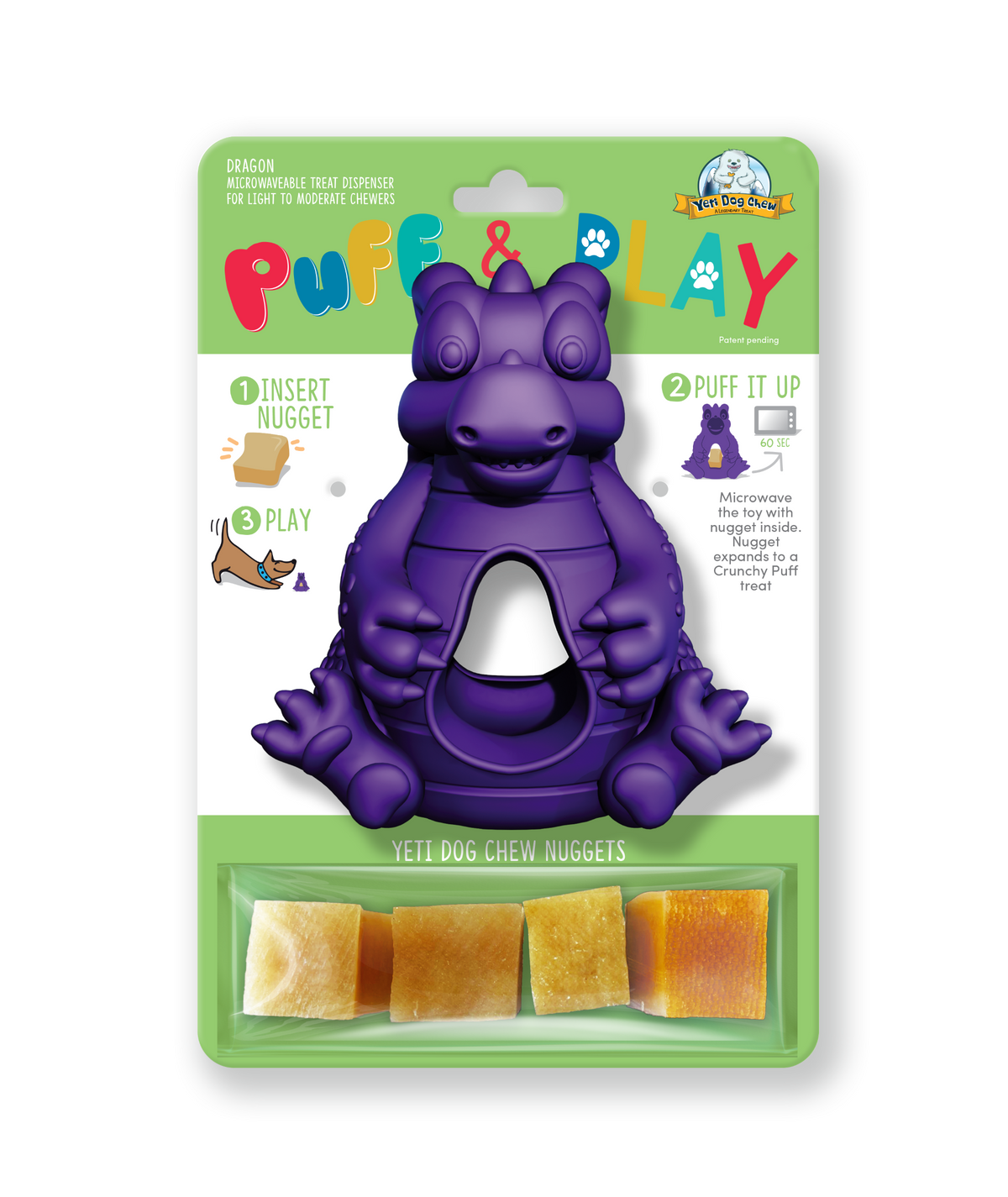 Yeti Dog Chew Distributeur de friandises Dragon Puff and Play pour chiens à mâcher, violet Distributeur de friandises Dragon Puff and Play pour chiens à mâcher, violet