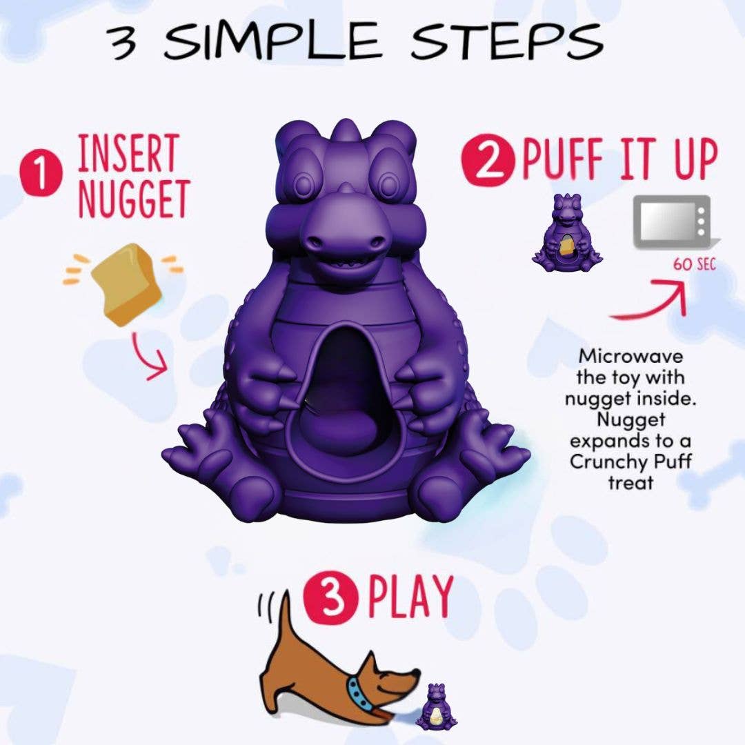 Yeti Dog Chew Distributeur de friandises Dragon Puff and Play pour chiens à mâcher, violet Distributeur de friandises Dragon Puff and Play pour chiens à mâcher, violet