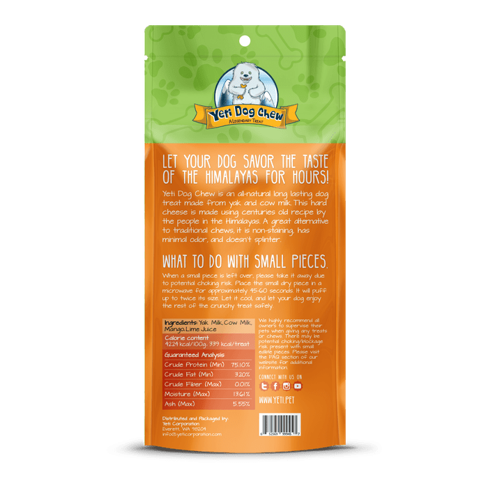 Yeti Dog Chew Gâteau à mâcher à la mangue et yéti pour chiens, grand format 3,5 oz