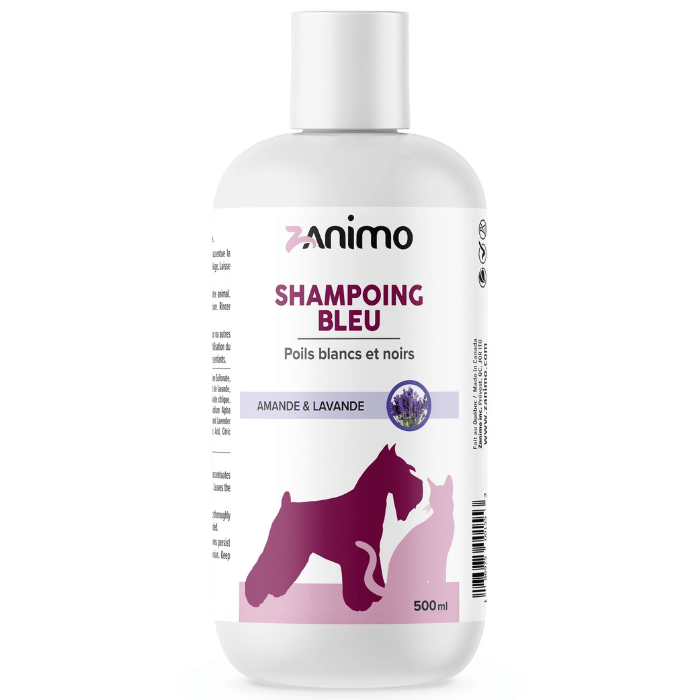 Zanimo soins 500ml Zanimo Shampoing Bleu, Pour Poils Blancs Et Noirs, Pour Chien Et Chat - Amande & Lavande Zanimo Shampoing Bleu, Pour Poils Blancs Et Noirs, Pour Chien Et Chat - Amande & Lavande