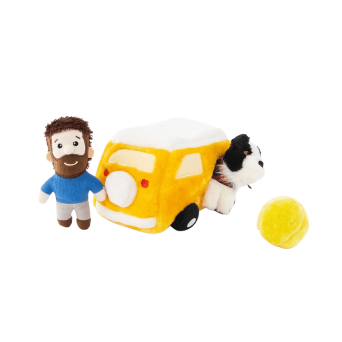 Zippy Paws jouets pour chien Jouet interactif pour chien Zippy Paws Burrow Momo et Andrew dans la camionnette jaune