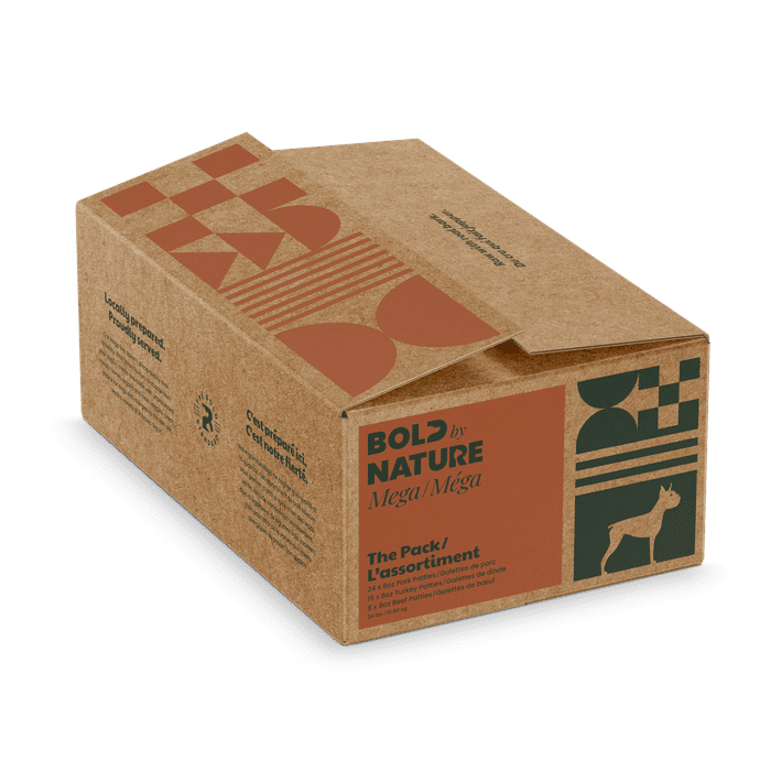 Bold by Nature cru 24 lbs Bold By Nature Nourriture cru congelé pour chiens -Boîte de variété sans poulet