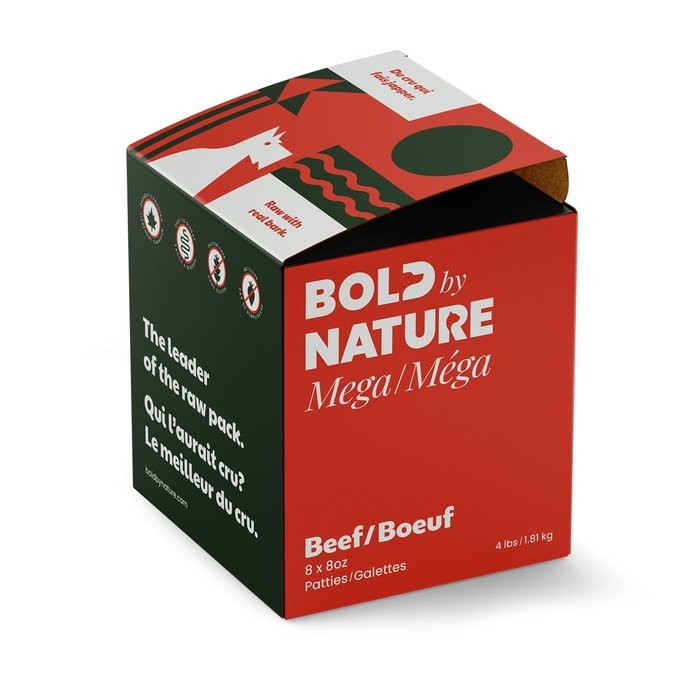 Bold by Nature cru 4 lbs Nourriture cru congelé pour chiens Bold Mega Boeuf