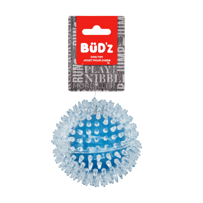 Bud'z jouets pour chien Balle à Pointes, Transparente & Bleue