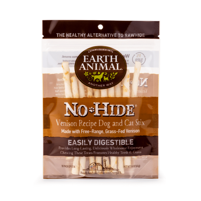 Earth Animal Gâteries à mâcher pour chats et chiens No-Hide Stix au venaison - paquet de 10