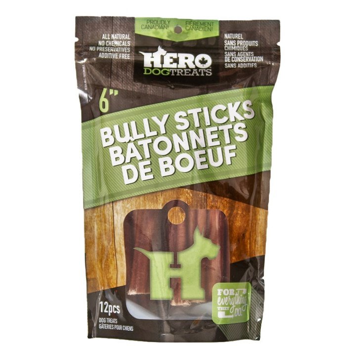 HeroDogTreats bully Pénis de bœuf 6'' Hero Bully Stick Paquet de 12