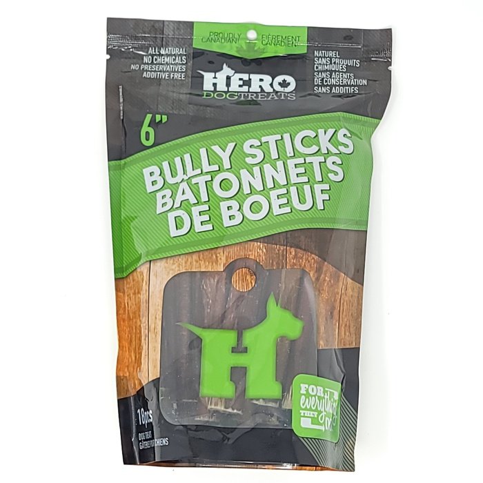 HeroDogTreats bully Pénis de bœuf 6&#39;&#39; Hero Bully Stick Paquet de 18