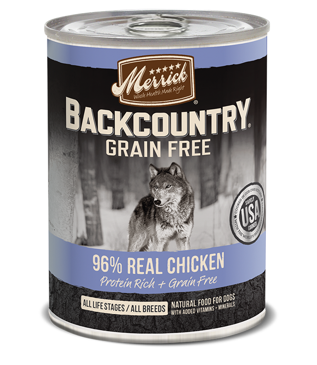 Merrick exclus Nourriture humide sans grains 96% de vrai poulet Merrick backcountry