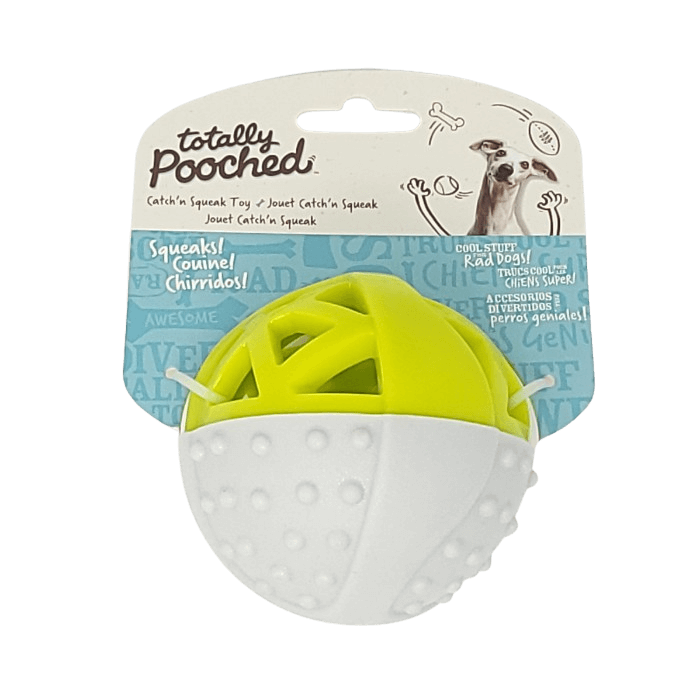 Messy Mutts jouets pour chien Vert Balle Catch n' Squeak Totally Pooched, Caoutchouc 3.5''