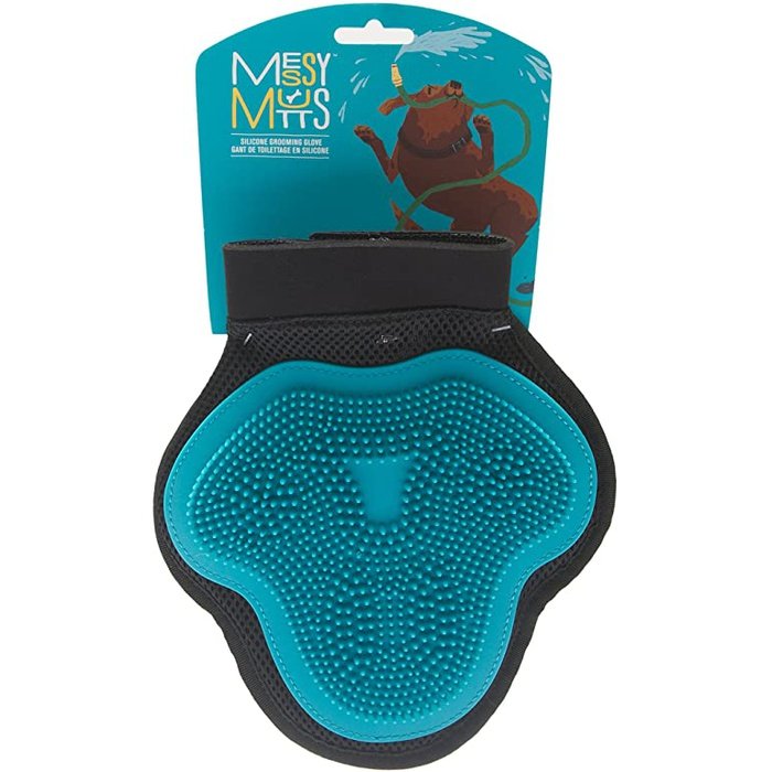 Messy Mutts toilettage Gant de toilettage réversible en silicone pour animaux de compagnie pour massage doux, bain et ramasse poils