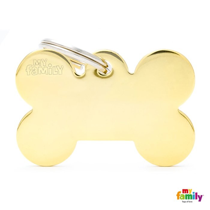 MyFamily medaille Médaille pour chiens - Collection Basic Os Grand Laiton Doré