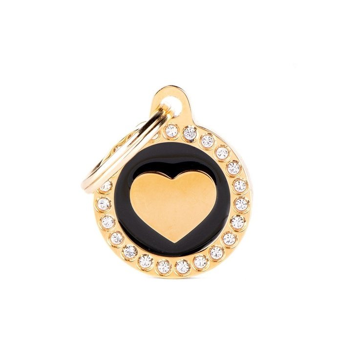 MyFamily medaille Médaille pour chiens - Collection Glam Dorée Cœur Cercle Noir Strass