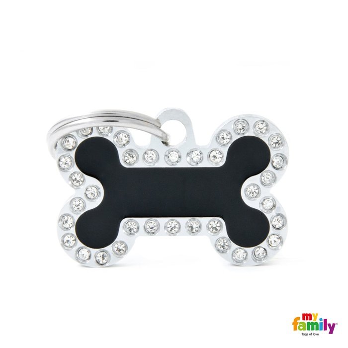 MyFamily medaille Médaille pour chiens - Collection Glam Petit Os Noir Strass