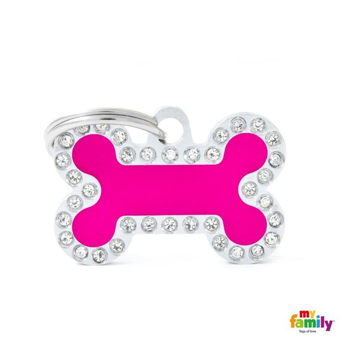 MyFamily medaille Médaille pour chiens Glam - Os Petit Fuchsia Strass