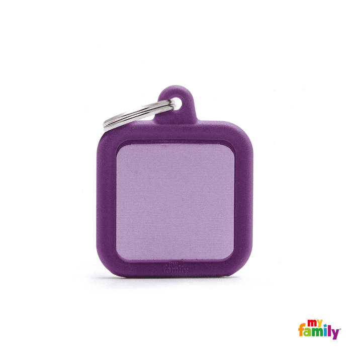 MyFamily medaille Médaille pour chiens - Myfamily Hushtag Carré Aluminium Violet Gomme Violette